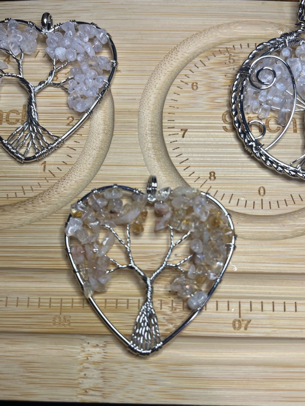 🌳 Handmade Wire Wrapped Golden Healer Quartz Tree of Life Heart Pendant 💛